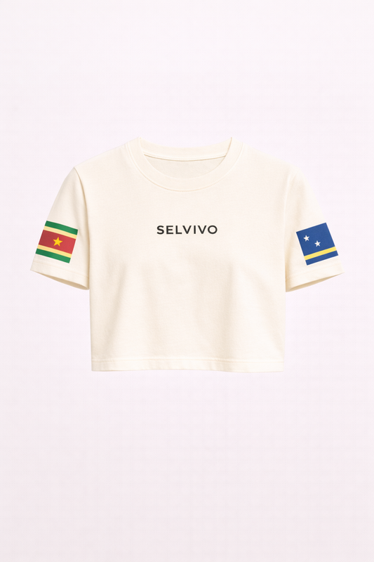 Selvivo Mixed Roots Cropped Tee – Off-White (Custom Badges)