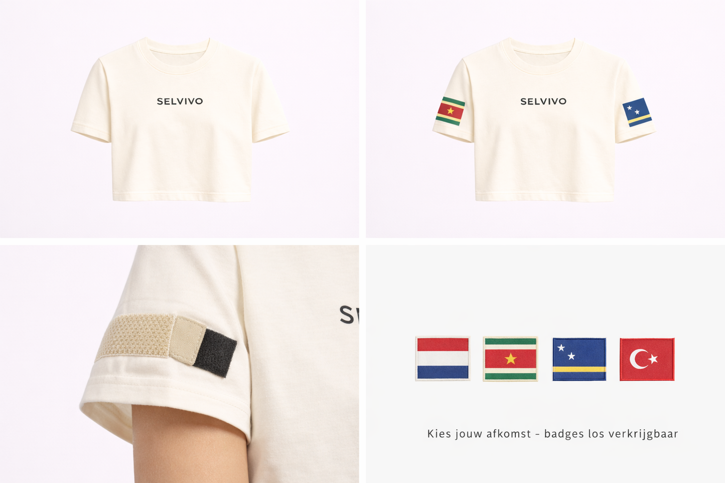 Selvivo Mixed Roots Cropped Tee – Off-White (Custom Badges)